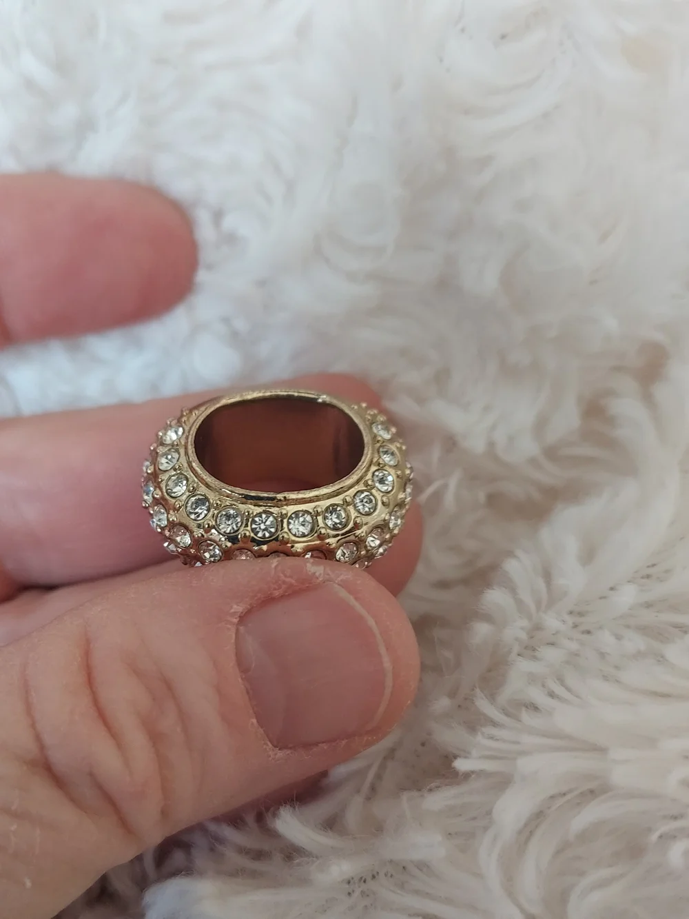 Godiva Gold Tone Crystal Rhinestone Pave Dome Sliding Scarf Holder Ring Charm